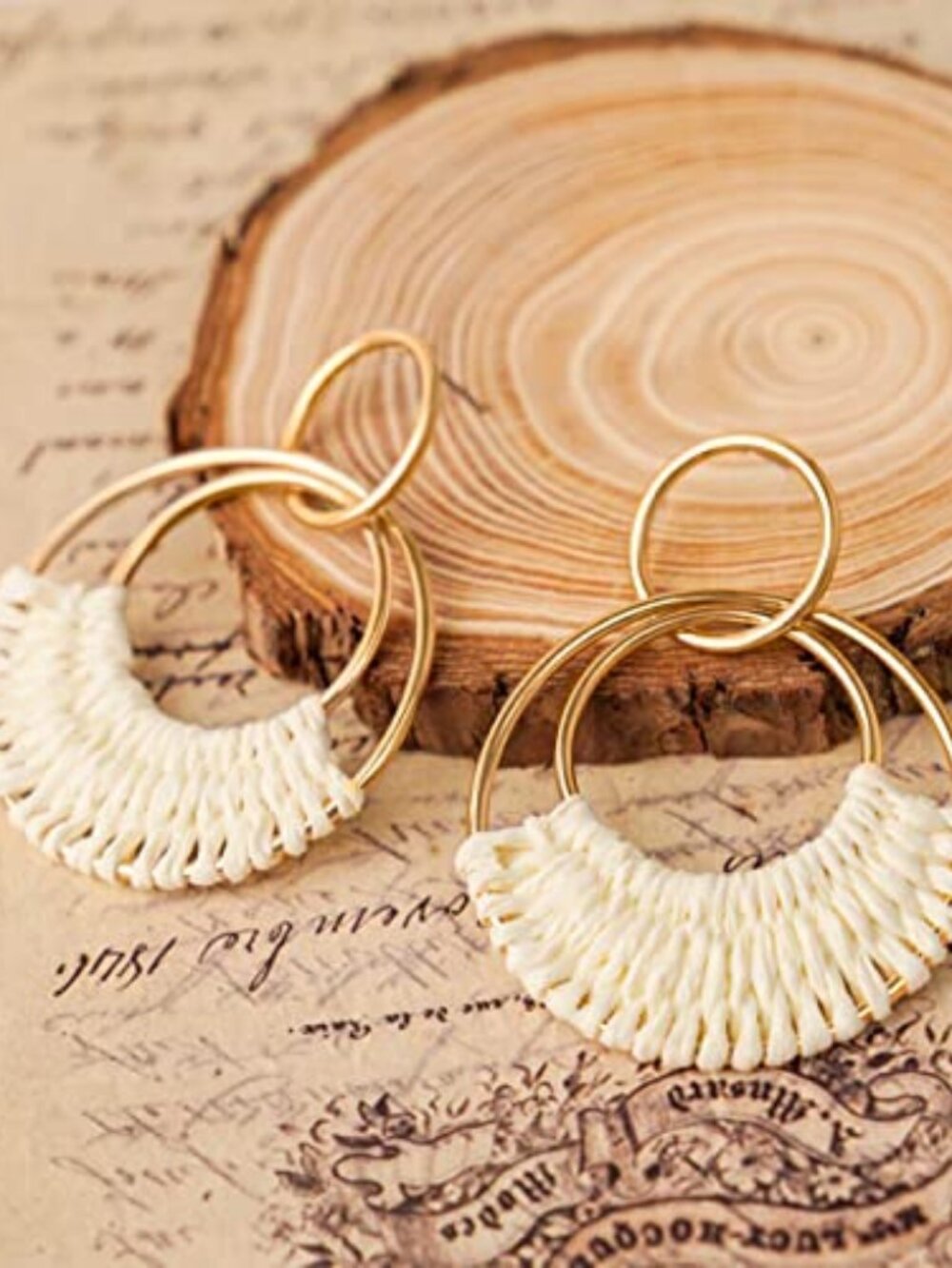 New - Raffia Hoop‎ Earrings for Women Fun Boho Summer Beach Earrings Lightweight